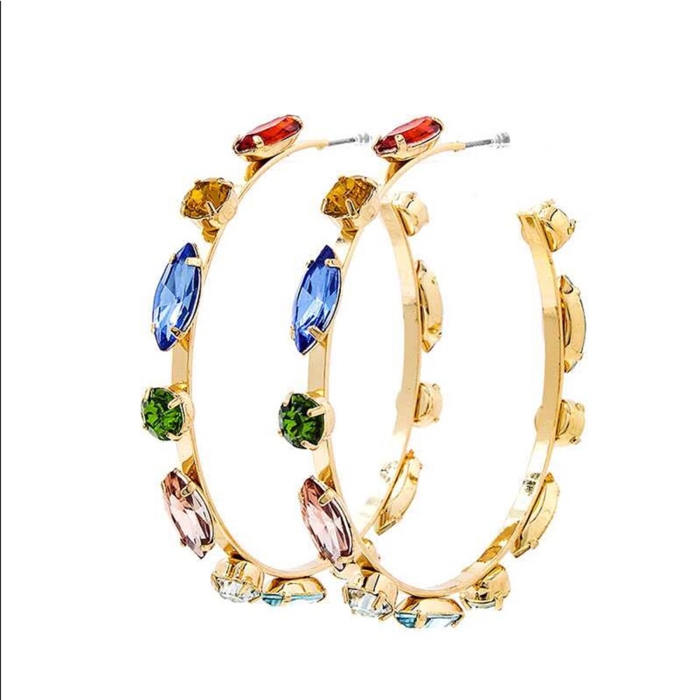 ✨ Multi-Color Gemstone Gold  Hoop Earrings